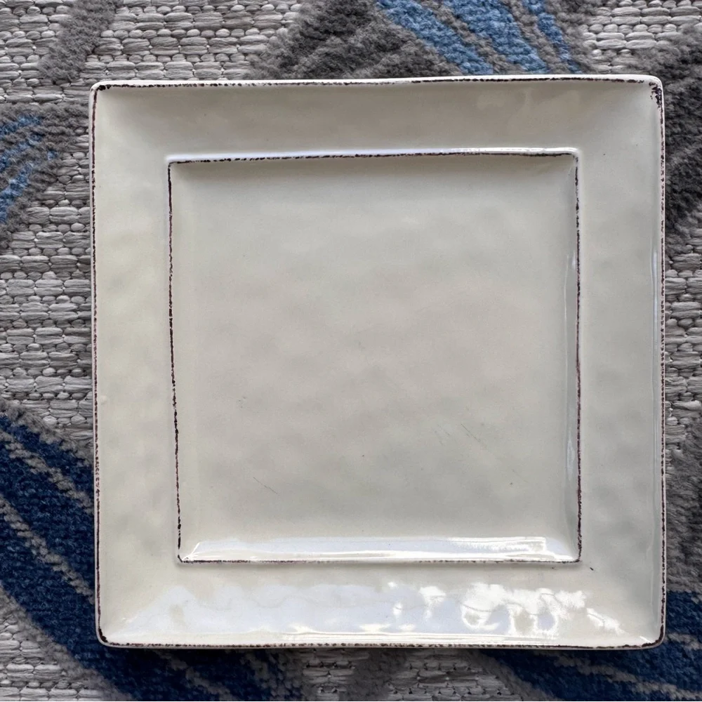 Pier 1 Imports Martillo Crème Brûlée Small Square Plate Set Distressed Off White